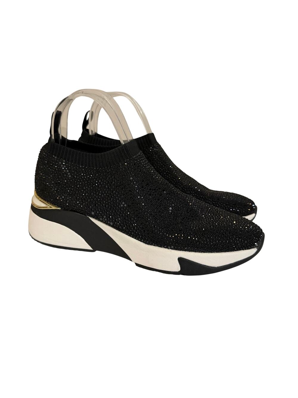 INC International Concepts Heily Wedge Sneakers Women 8.5M Black Rhinestone Glam
